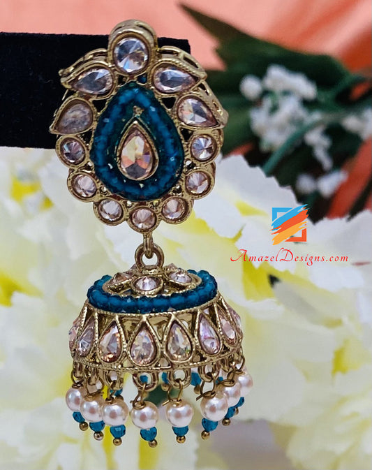 Cyan Blue Polki Small Jhumki