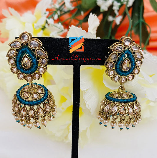 Cyan Blue Polki Small Jhumki