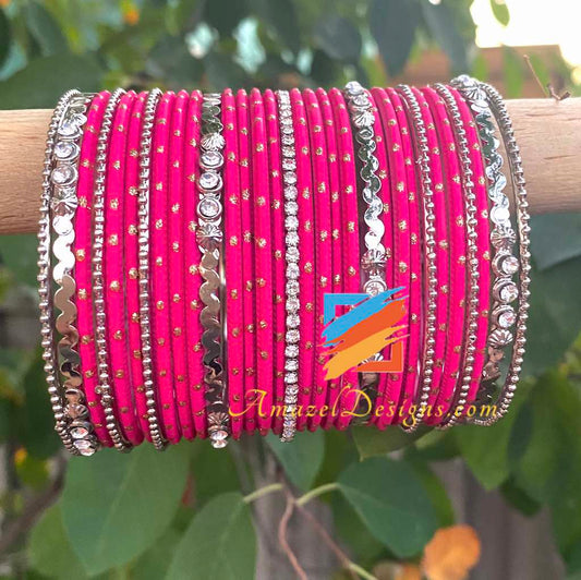 Dark Pink Silver Bangle Set