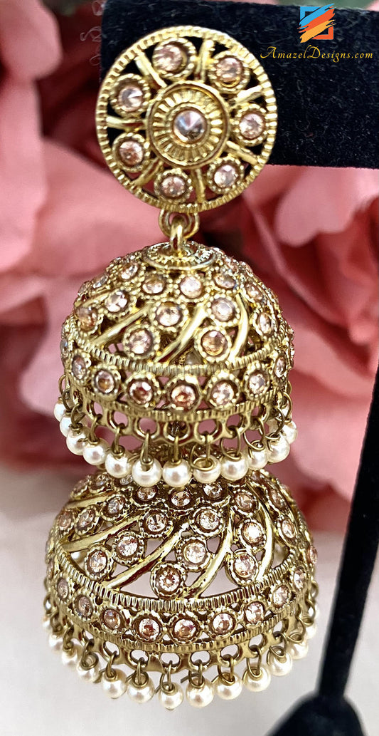 Double Jhumki Polki Earrings