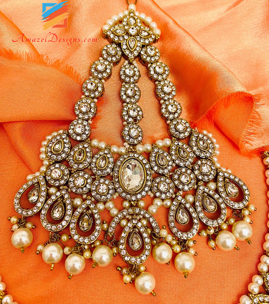 Dull Gold Silver Stone Necklace set With Passa/Jhoomer