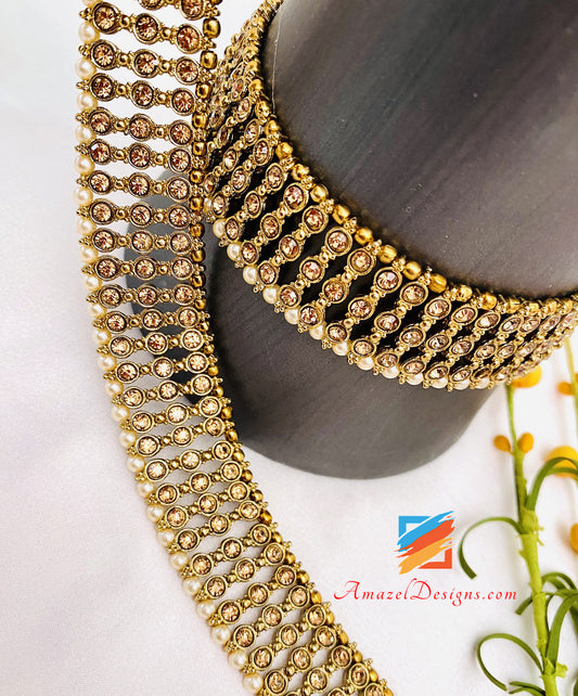 Dull Gold Stones Beads Payal