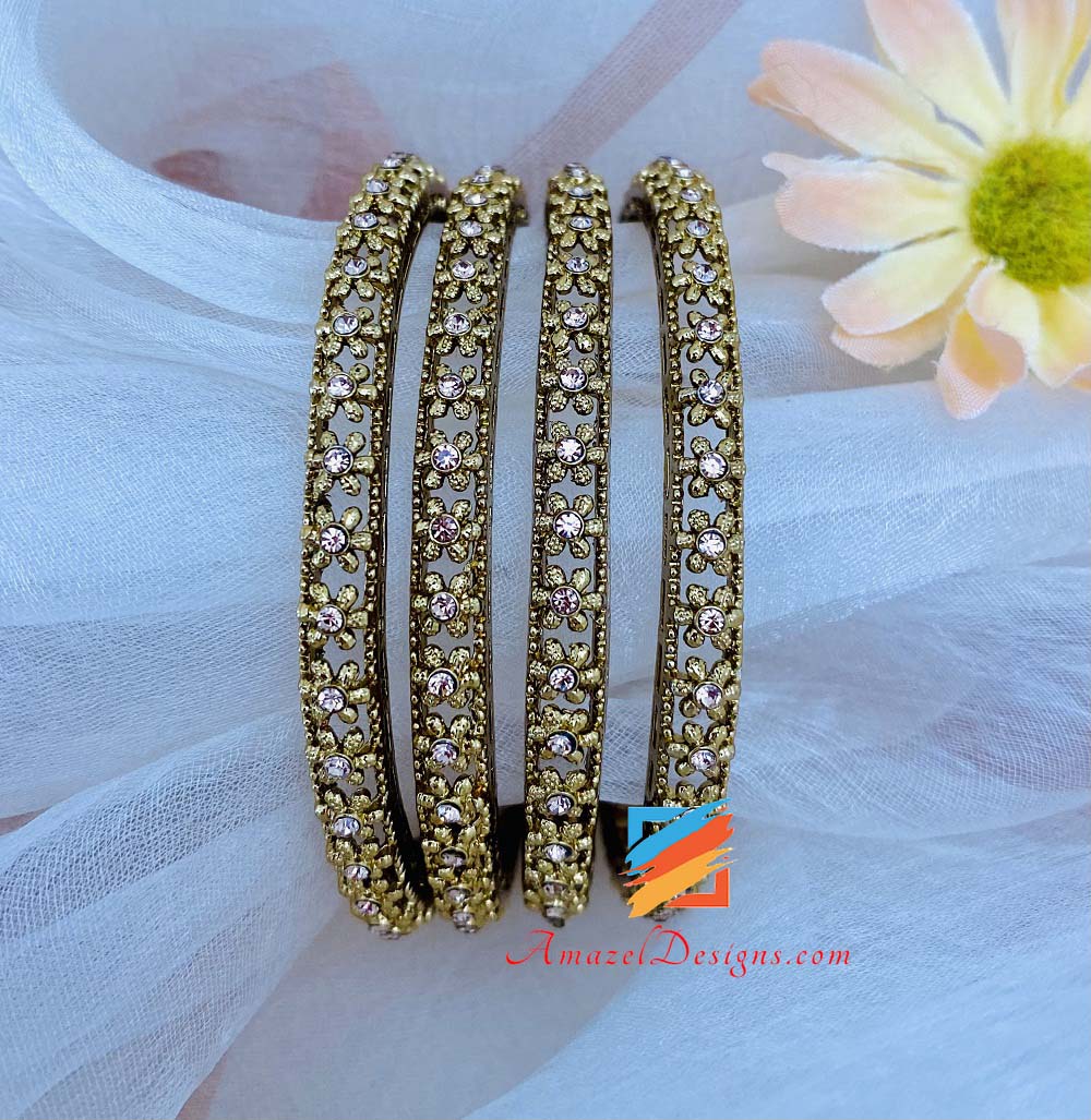 Dull Golden Bangles with Stones