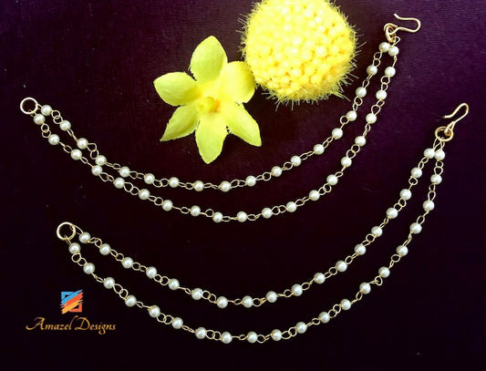 2 Layers Golden Beads Ear Chain Online
