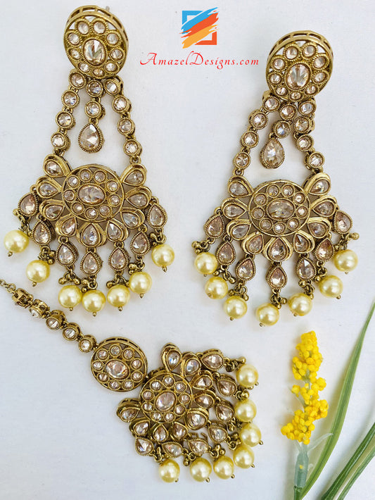 Earring Tikka Set - High Quality Polki