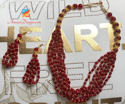 Elegant Red and Golden Mala Set