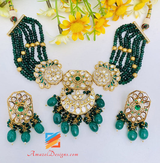 Emerald Green Choker Necklace Studs High Quality Set