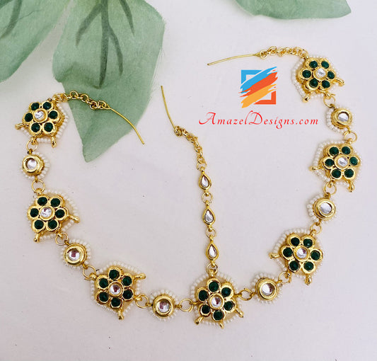 Emerald Green Kundan Head Band Sheesh Phool
