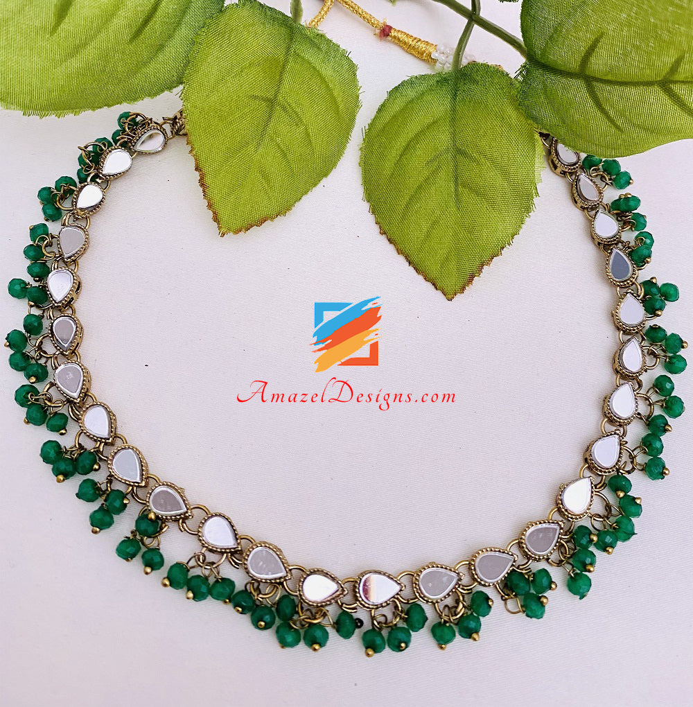 Emerald Green Mirror Single Line Choker Necklace