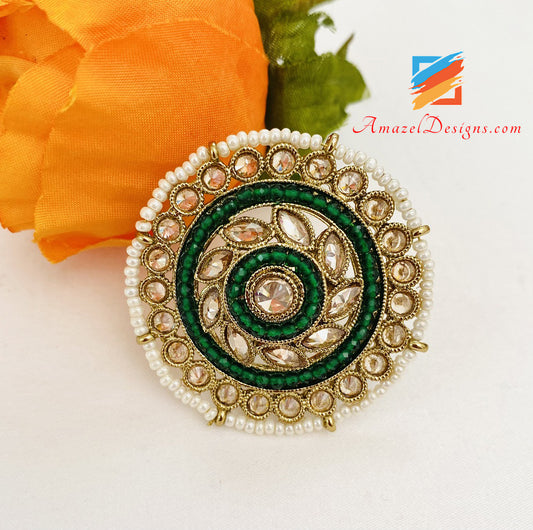 Emerald Green Polki Large Adjustable Ring