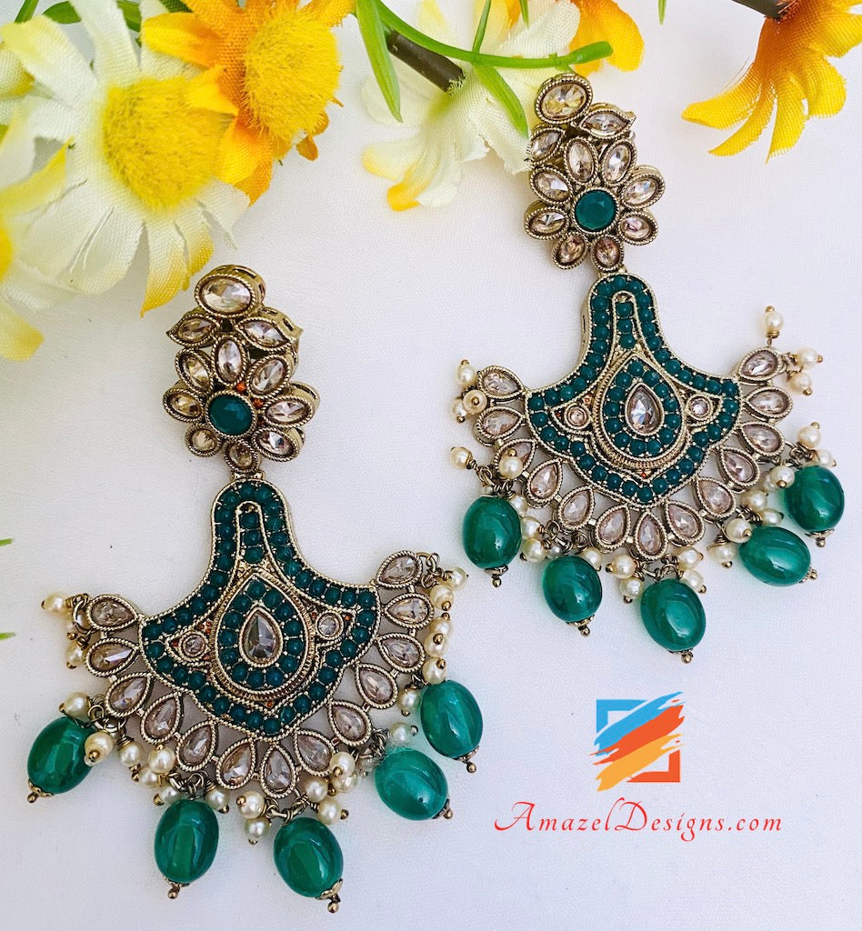 Chand Bali Gold Plated Drop Earrings Sea Green Colour For Women And Gi –  Priyaasi