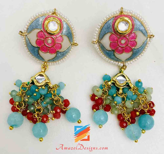 Feeroza Hand painted Meenakari Necklace Earrings Set
