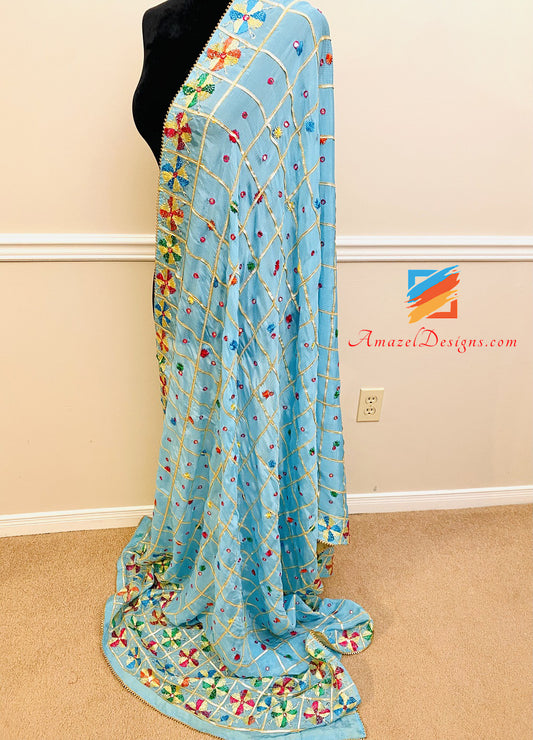 Feerozi Aari Sheesha (Specchio) Lavoro Phulkari Con Pizzo Samosa 