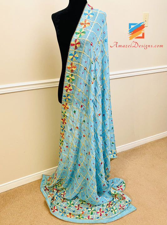 Feerozi Aari Sheesha (Specchio) Lavoro Phulkari Con Pizzo Samosa 