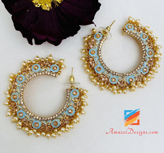 Feerozi Painted Pearly Polki Hoops