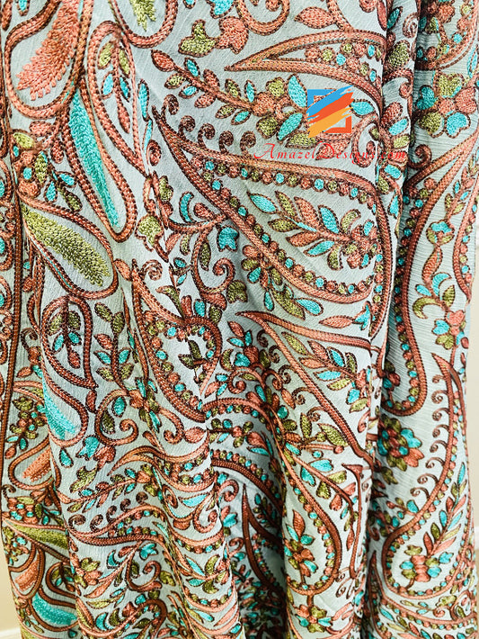 Feroozi Fine Chain Embroidery All Over Ambiya Duppatta Shawl