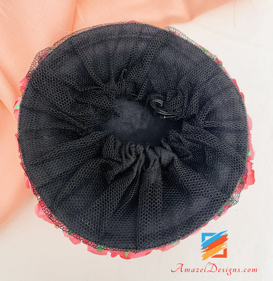 Floral Hair Jooda Bun Pink White And Metallic Touch
