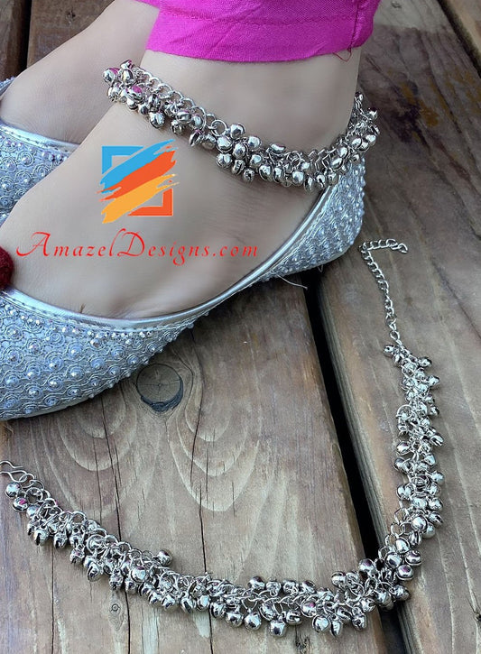 Full Of Ghungroo Bunches Silver Payal