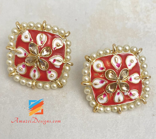 Gajari Painted Meenakari Studs