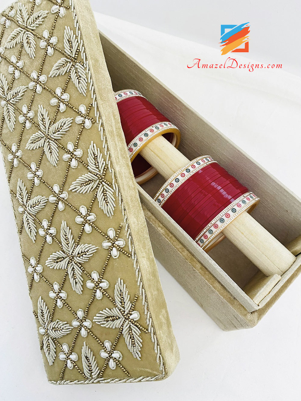 Golden Dabka Pearl Moti Choora Bangle Box