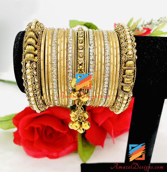 Golden Ghungroo Latkan Kada Bangles Set