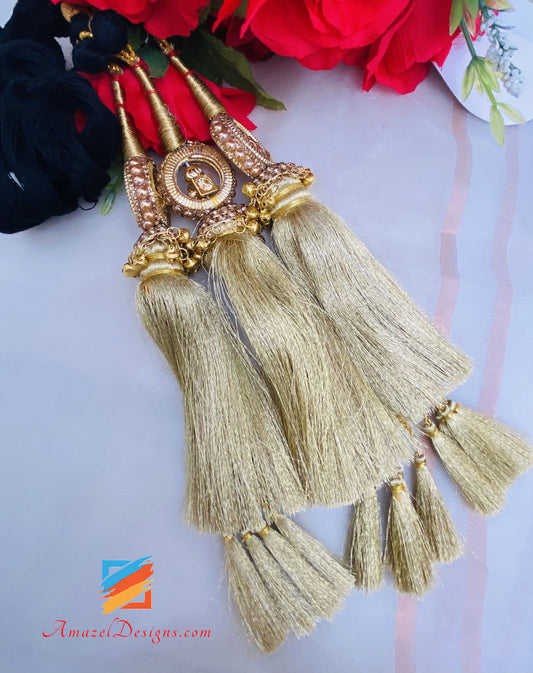 Golden Ghungroo Paranda With Beads And Stones
