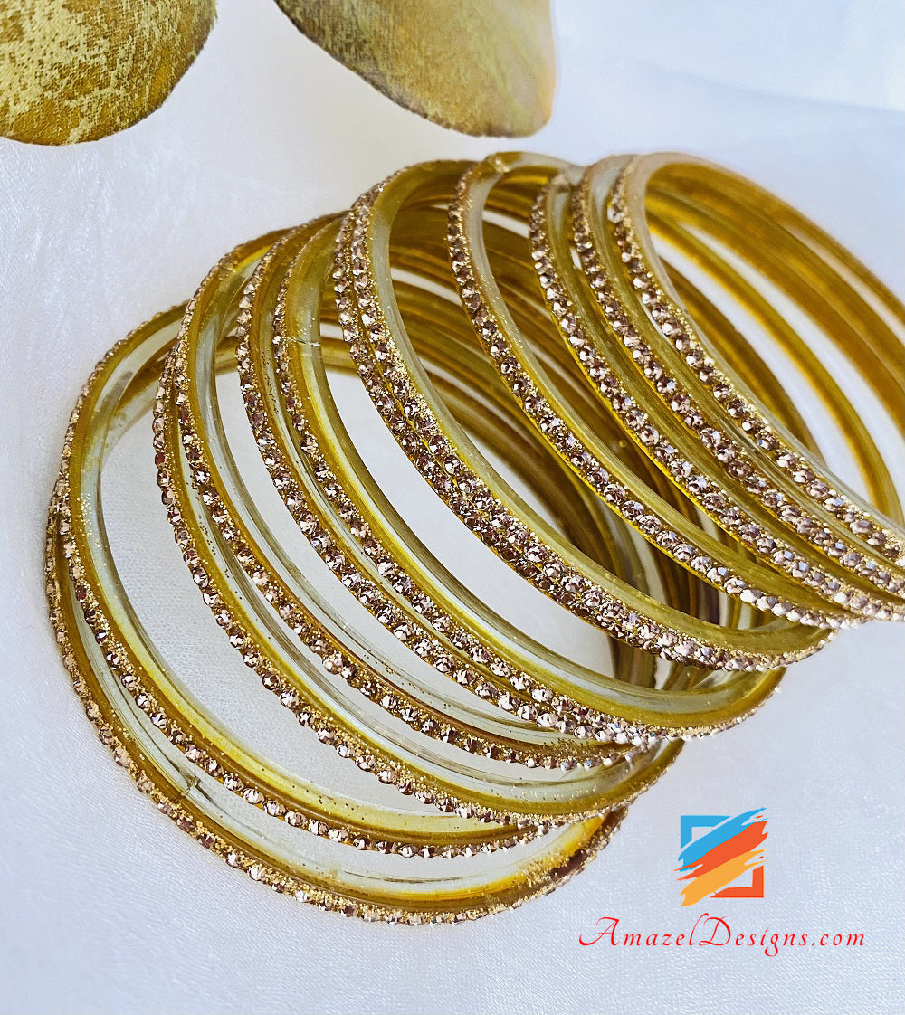 Golden Glass Bangles With Stones