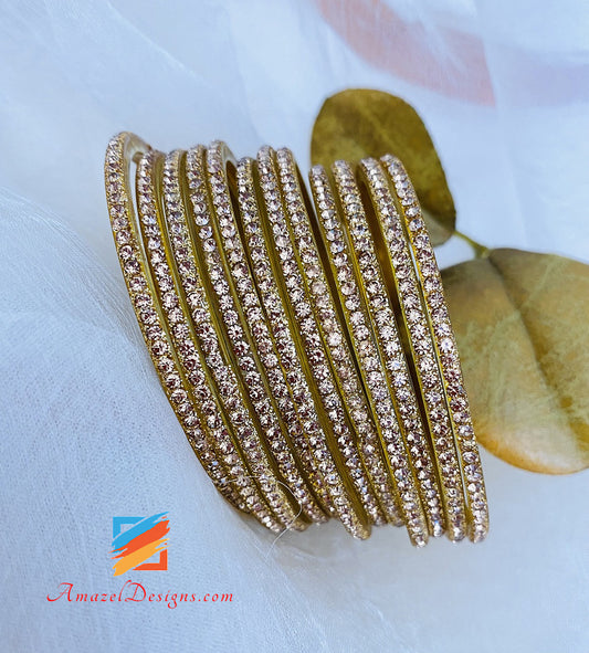 Golden Glass Bangles With Stones