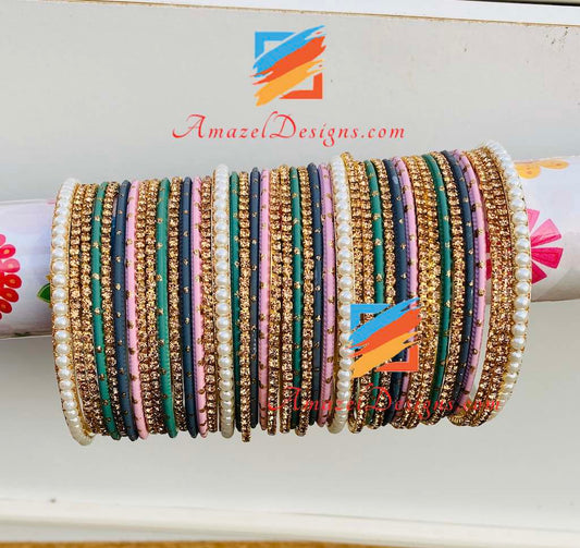 Golden Green Pink Bangle Set