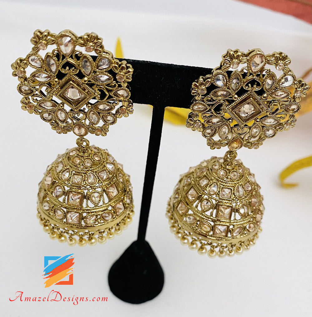 Cubic Zirconia and Teardrop Pearl Designer Bridal Earrings 4646E-I-S