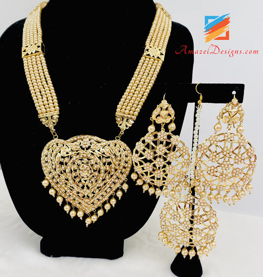 Golden Jadau Rani Haar Earrings Tikka Set