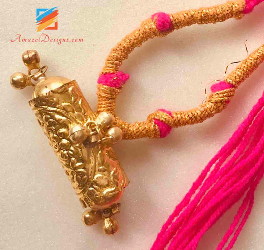 Golden Jugni with Ghungroo and Magenta Dori