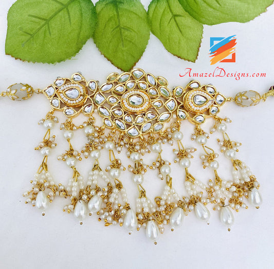 Golden Kundan collana girocollo orecchini Tikka Set 