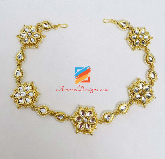 Goldenes Kundan-Stirnband (Sheesh Phool) 