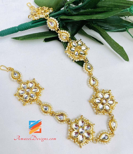 Golden Kundan Head Band (Sheesh Phool)