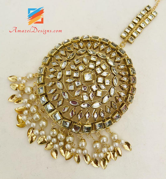 Golden Kundan Oversize Pipal Patti Tikka