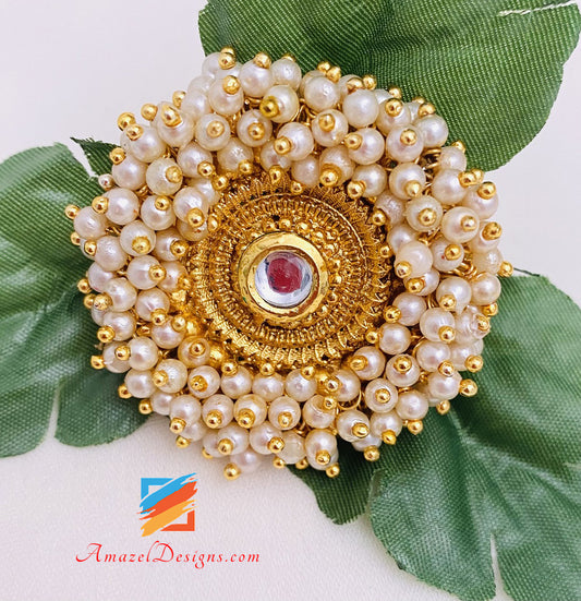 Golden Kundan Pearly Ring