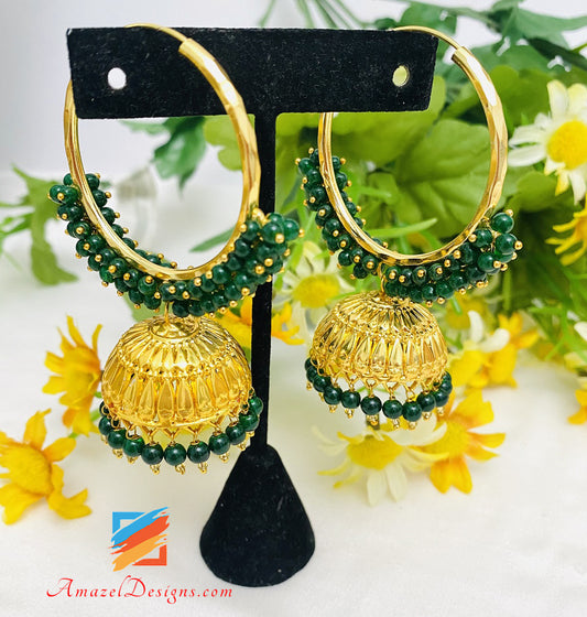 Golden Lightweight Green Emerald Pearly Waliyaan Earrings