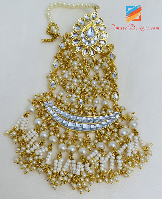 Golden Lightweight Kundan Chanbali Earrings Passa Set