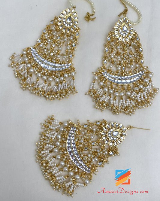 Golden Lightweight Kundan Chanbali Earrings Passa Set