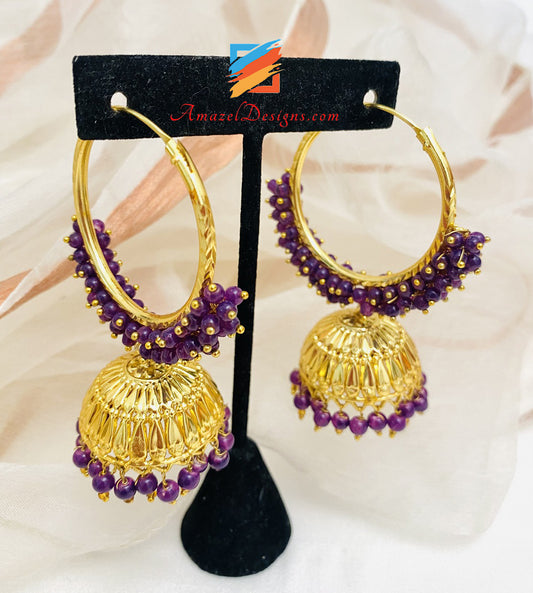 Golden Lightweight Purple Pearly Waliyaan Earrings