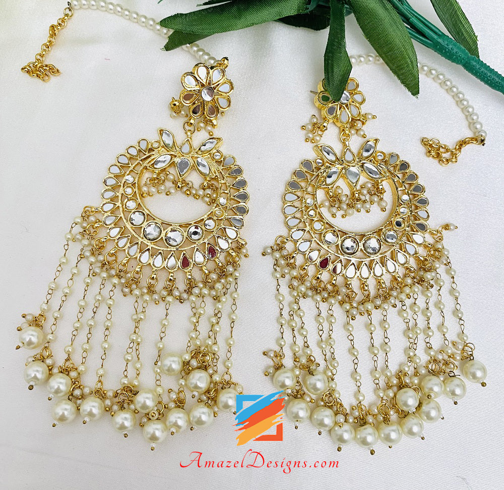 DTribals Luxury 585 Gold Color Cubic Zirconia Big Long Wedding Party Women  Dress Earrings [Indian Jewellery]