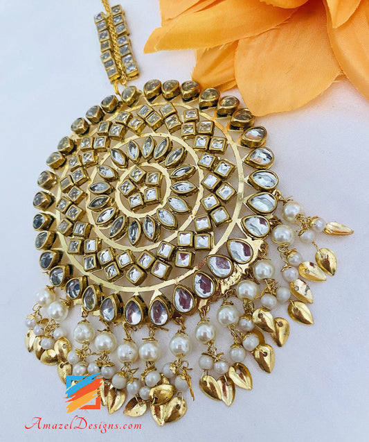 Golden Oversized Lightweight Kundan Round Tikka