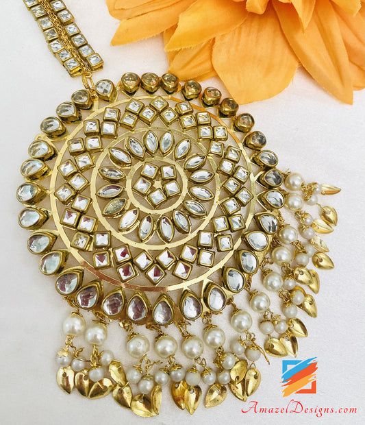 Golden Oversized Lightweight Kundan Round Tikka