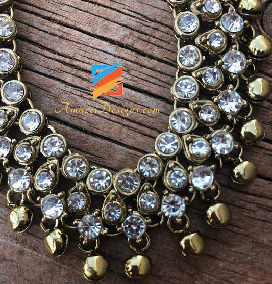 Golden Payal with White Stones and Ghungroo