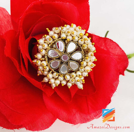 Golden Sheesha Pearly Adjustable Ring