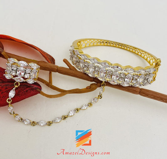 Golden Silver Ring Bracelet American Diamond