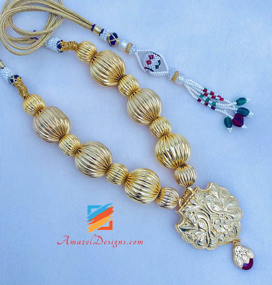 Golden Traditional Kaintha With Beautiful Back Dori With Small Beads