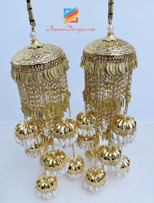 Golden Traditional Kaudiyaan (Shells) Kaleerey