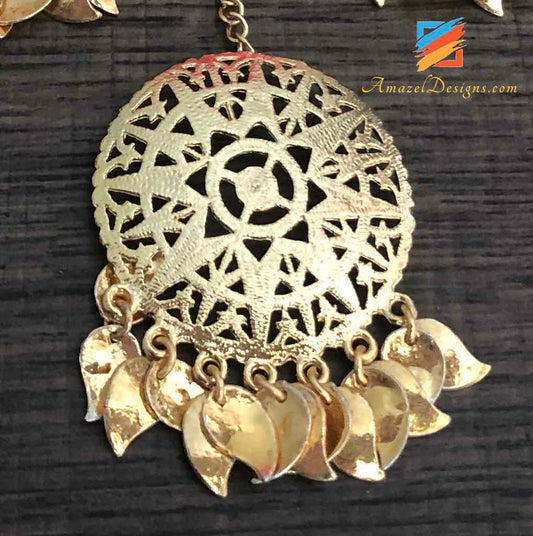 Golden Stud Pippal Patti Very Lightweight Earring Tikka Set